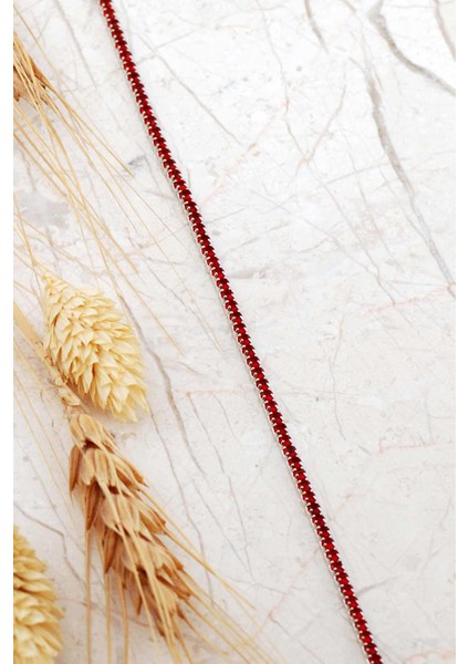 Lal Taşlı Su Yolu İnce Rodyumlu Gümüş Bileklik 4802 fiyatları