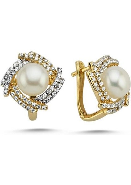 14 Ayar Altın 6 mm Rüzgar Gülü Doğal İnci Küpe