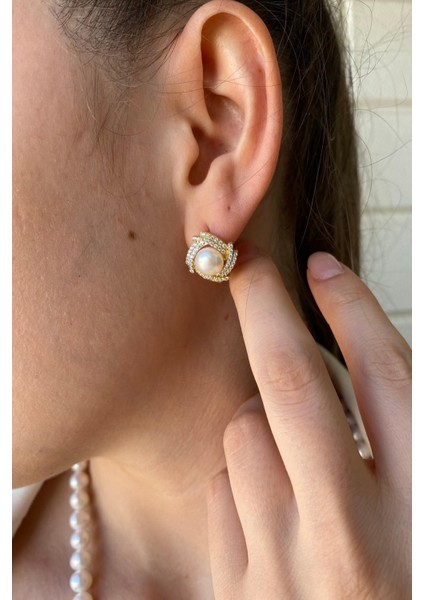 14 Ayar Altın 6 mm Rüzgar Gülü Doğal İnci Küpe fiyatları