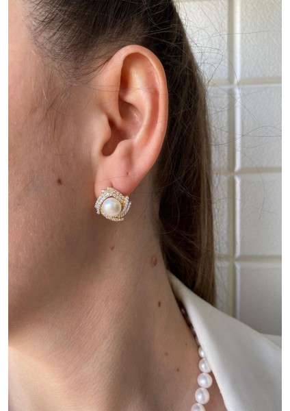 14 Ayar Altın 6 mm Rüzgar Gülü Doğal İnci Küpe modelleri