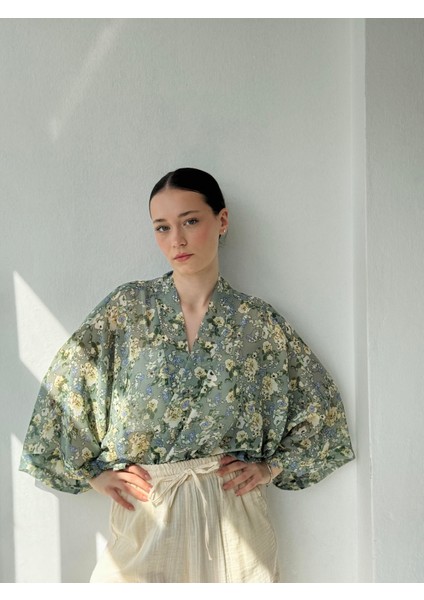 Tasarım Mini Kimono Kadın Açık Yeşil
