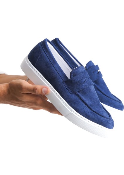 SLW180 Estilo x Bağcıksız Süet Erkek Günlük Klasik Ayakkabı Lacivert