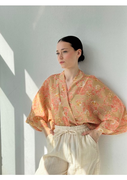 Tasarım Mini Kimono Kadın Taba