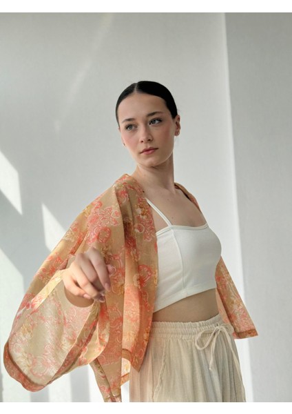 Tasarım Mini Kimono Kadın Taba