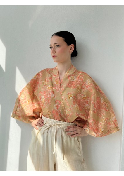 Tasarım Mini Kimono Kadın Taba