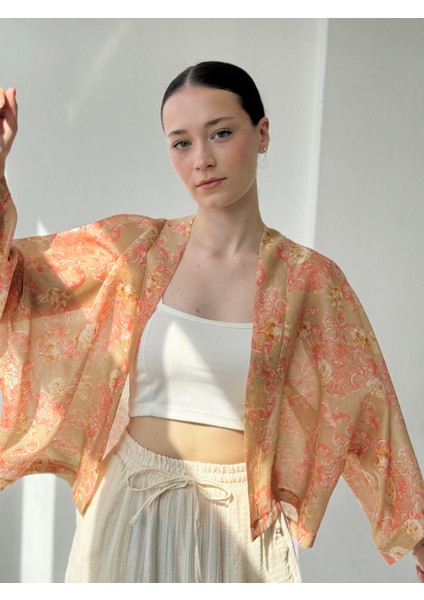 Tasarım Mini Kimono Kadın Taba