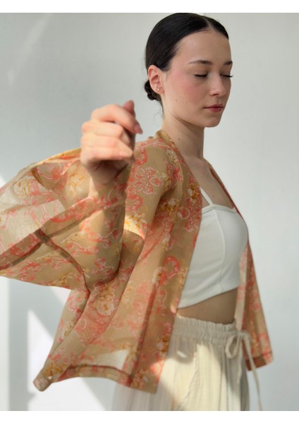 Tasarım Mini Kimono Kadın Taba