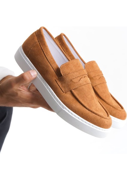 SLW180 Estilo x Bağcıksız Süet Erkek Günlük Klasik Ayakkabı Taba