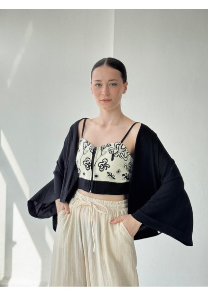 Tasarım Mini Kimono Kadın Siyah Renkli