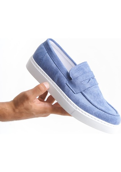 SLW180 Estilo x Bağcıksız Süet Erkek Günlük Klasik Ayakkabı Mavi