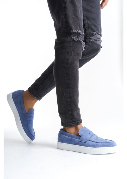 SLW180 Estilo x Bağcıksız Süet Erkek Günlük Klasik Ayakkabı Mavi modelleri