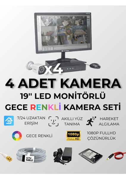 4'lü Monitörlü Hazır Set - 5mp Lens, Renkli