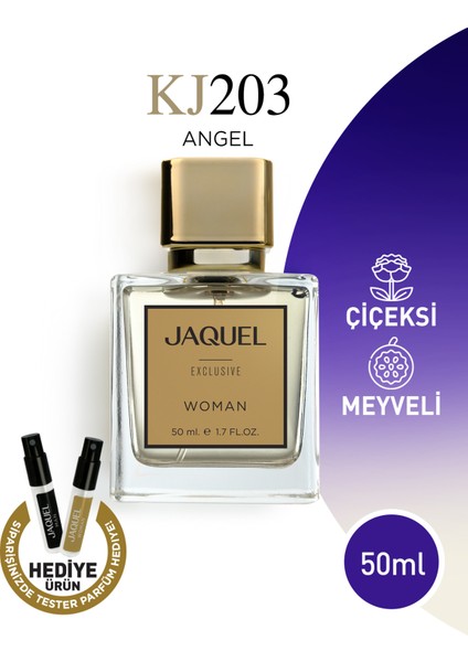 KJ203 Exclusive Kadın Parfüm 50ml, Çiçeksi – Meyveli Çarkıfelek, Çilek, Ananas, Orkide, Şakayık, Lily, Yasemin