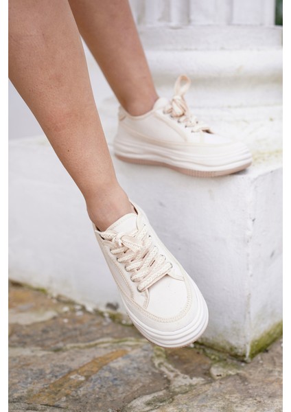Kadın Sneaker Bağcıklı Keten Spor Ayakkabı Dofkin