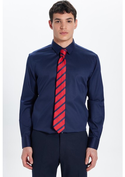 Erkek Slim Fit Non-Iron Pamuklu Doğa Dostu Ekoteks Belgeli Ütü Gerektirmez lacivert Gömlek modelleri