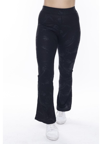 Siyah Basklı Ispanyol Paça Tayt