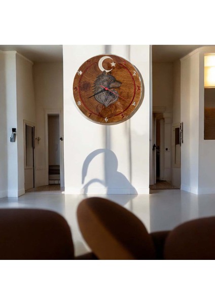 Ahşap Desenli Duvar Saati - Bozkurt - Epoksi Reçine Kaplamalı - 40 cm