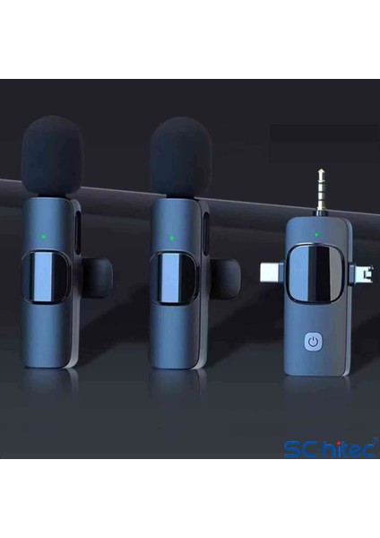 3in1 Type-C Lightning 3.5mm Çıkışlı Ikili Kablosuz Hd Wireless Yaka Mikrofonu K3519