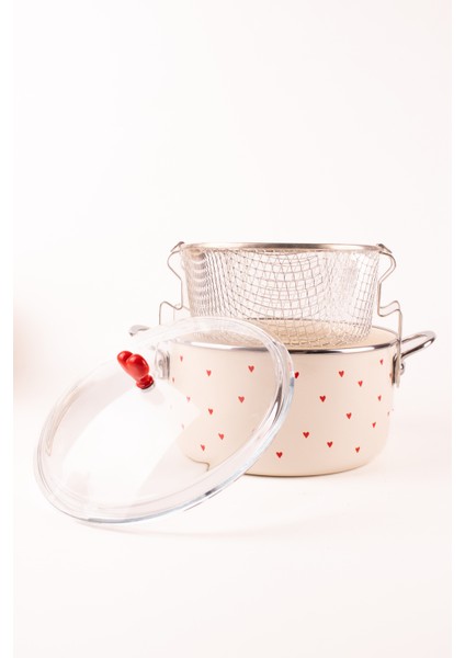 Cupid Emaye Kızartma Tenceresi/ Fritöz (Özel Pyrex Kapaklı)