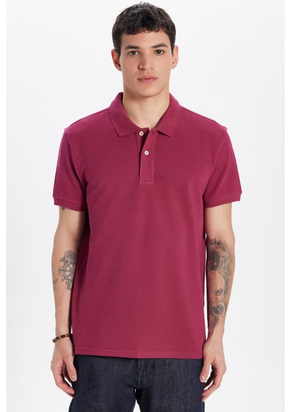Erkek Slim Fit Dar Kesim %100 Pamuk Fuşya Polo Yaka Tişört