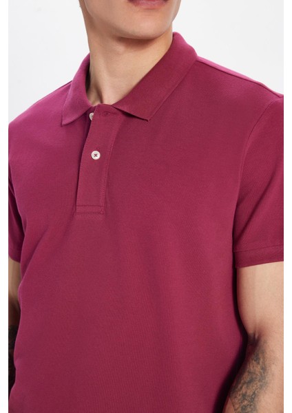 Erkek Slim Fit Dar Kesim %100 Pamuk Fuşya Polo Yaka Tişört fırsatları