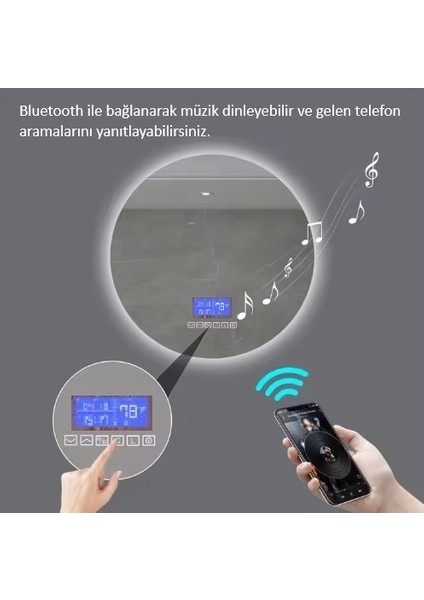 80x60 Dokunmatik Akıllı Ayna Bluetoothlu Buhar Tutmayan Hd 3 Renk Ledli Banyo Aynası Lavabo Aynası