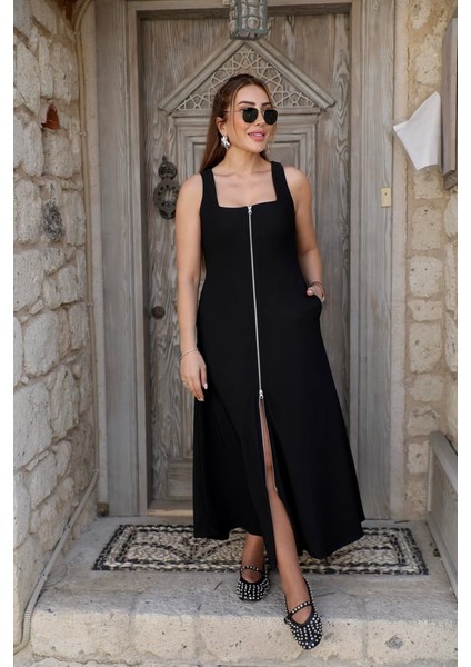 Buketli Kadın Ottoman Fitilli Kumaş Askılı Full Fermuarlı Örme Elbise modelleri
