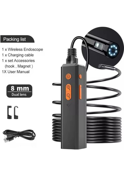 Kablosuz Endoskop 1080P Çift Lensli Wifi Yılan Kamera Android Ios İçin