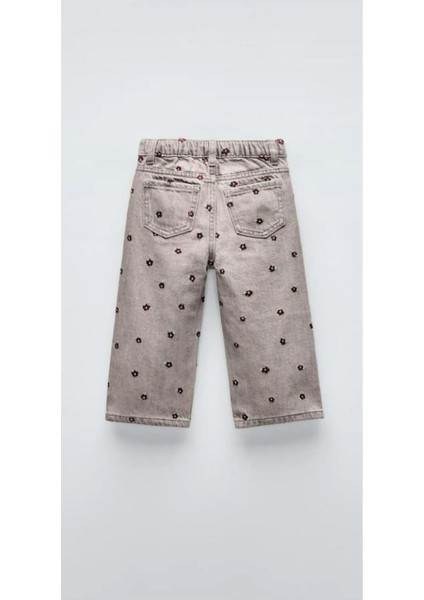 Kız Çocuk Kot Pantolon Çiçek Desenli Nakışlı fiyatları