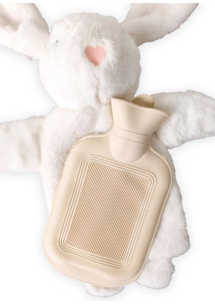 Pelüş Uzun Kulaklı Beyaz Tavşan Figürlü Termofor, Sıcak Su Torbası 750 ml