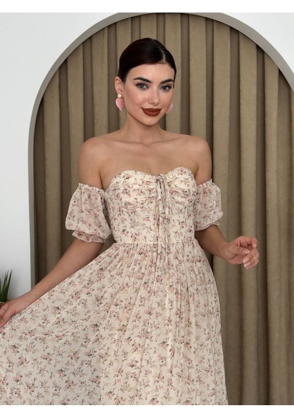 Alessa Şifon Gloplu Midi Astarlı Elbise