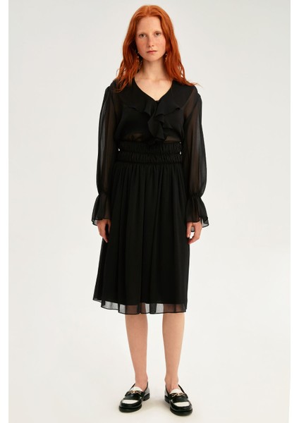 Lily Regular Fit Midi Boy Siyah Etek