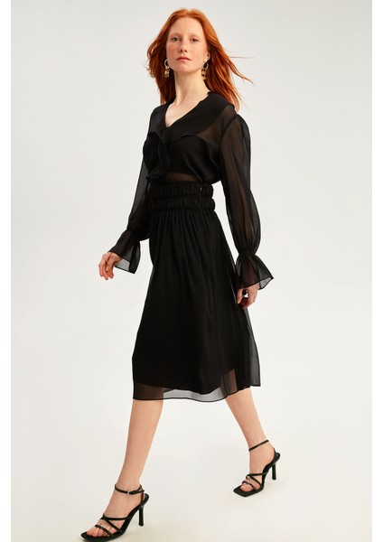 Lily Regular Fit Midi Boy Siyah Etek
