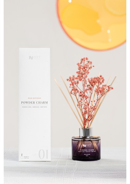 Powder Charm - Bambu Çubuklu Oda Kokusu Dekoratif Çiçekli Banyo & Tuvalet & Oda Parfümü 100ML