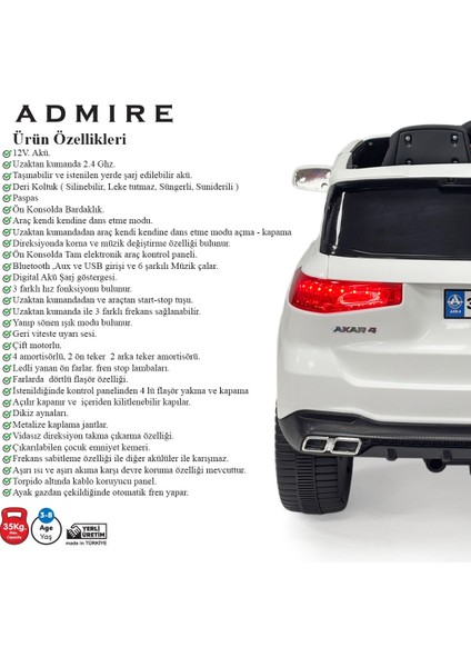 Admire Audi Kumandalı Akülü Araba 12 Volt