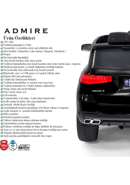 Admire Audi Kumandalı Akülü Araba 12 Volt
