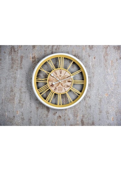 Beyaz-krem yuvarlak dünya haritalı modern duvar saati 31 cm