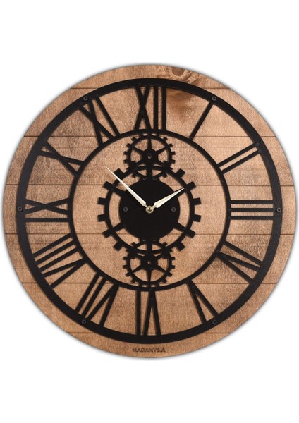 Modern gri ahşap duvar saati, 30x30 cm, şık ve dekoratif tasarım