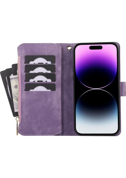 iPhone 15 Pro Fermuar Cep Telefonu Bir Çoklu Kart Yuvası Örtüsü Birleştirme Stili Pu Deri Kılıf (Yurt Dışından)