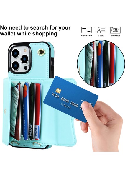 Apple Phone 14 Pro Max Rfıd Engelleyen Telefon Kılıf Kickstand Akordeon Tarzı Kart Tutucu Kısa Kayış ve Uzun Kayış (Yurt Dışından)