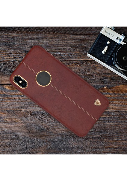 Iphone Xs Için Nillkin 5.8 Inç Englon Serisi Çılgın At Dokusu Deri Kaplamalı Pc Koruma Kabuğu - Kahverengi (Yurt Dışından)