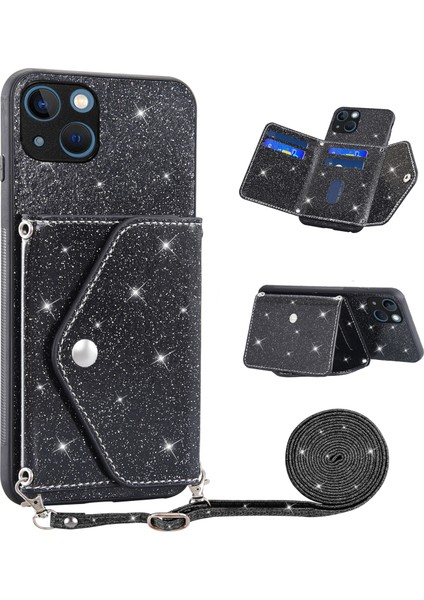 Apple Phone 13 6.1 Inç Pu Deri+Tpu Kasa Üçgen Kart Tutucu Kickstand Telefon Kapağı (Yurt Dışından)
