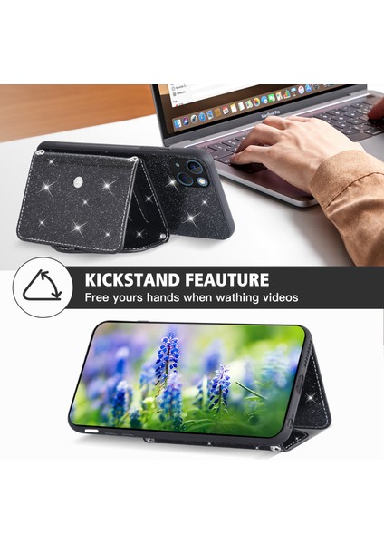 Apple Phone 13 6.1 Inç Pu Deri+Tpu Kasa Üçgen Kart Tutucu Kickstand Telefon Kapağı (Yurt Dışından)