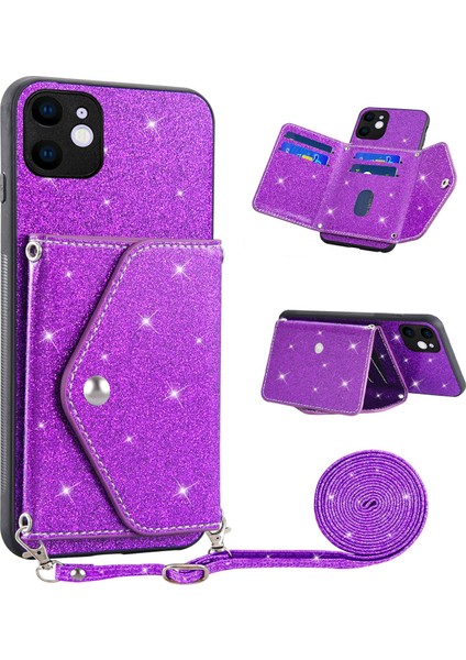 Apple Phone 11 6.1 Inç Pu Deri+Tpu Isplity Powder Telefon Kapak Üçgen Kart Tutucu Kickstand Telefon Kılıfı (Yurt Dışından)