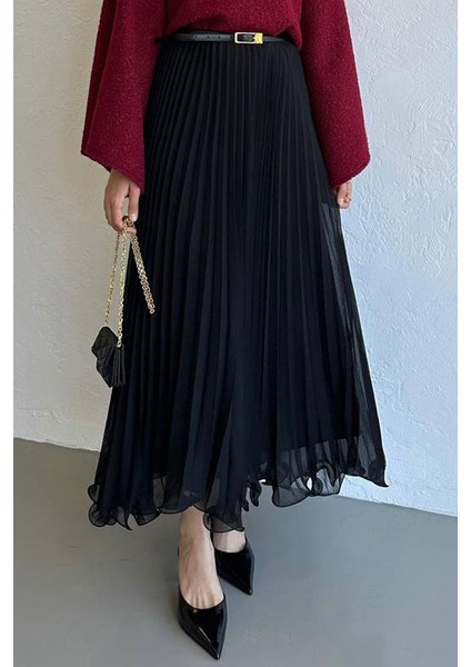 Kloş Volanlı Şifon Etek 1402 - Siyah