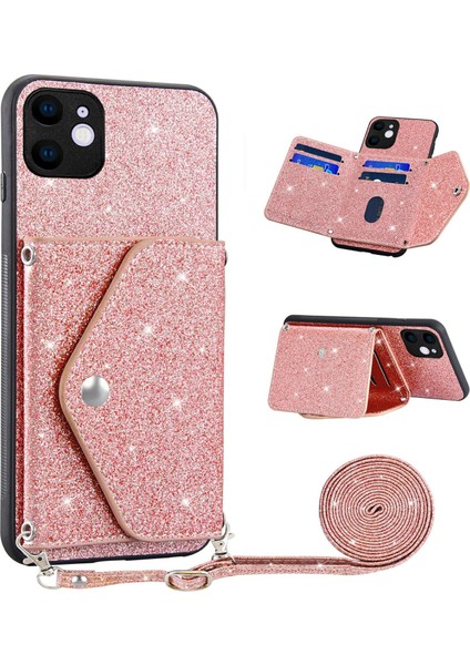 Apple Phone 11 6.1 Inç Pu Deri+Tpu Isplity Powder Telefon Kapak Üçgen Kart Tutucu Kickstand Telefon Kılıfı (Yurt Dışından)
