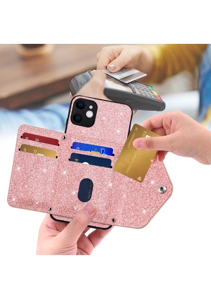Apple Phone 11 6.1 Inç Pu Deri+Tpu Isplity Powder Telefon Kapak Üçgen Kart Tutucu Kickstand Telefon Kılıfı (Yurt Dışından)