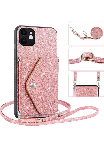 Apple Phone 11 6.1 Inç Pu Deri+Tpu Isplity Powder Telefon Kapak Üçgen Kart Tutucu Kickstand Telefon Kılıfı (Yurt Dışından)