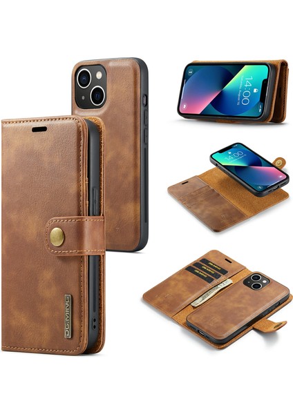 iPhone 15 Çizgi Anti-Çizelge Deri Deri Cüzdan Stand Kapağı Çıkarılabilir Manyetik Telefon Kılıfı Kabuğu (Yurt Dışından)