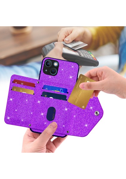 Apple Phone 13 6.1 Inç Pu Deri+Tpu Kasa Üçgen Kart Tutucu Kickstand Telefon Kapağı (Yurt Dışından)
